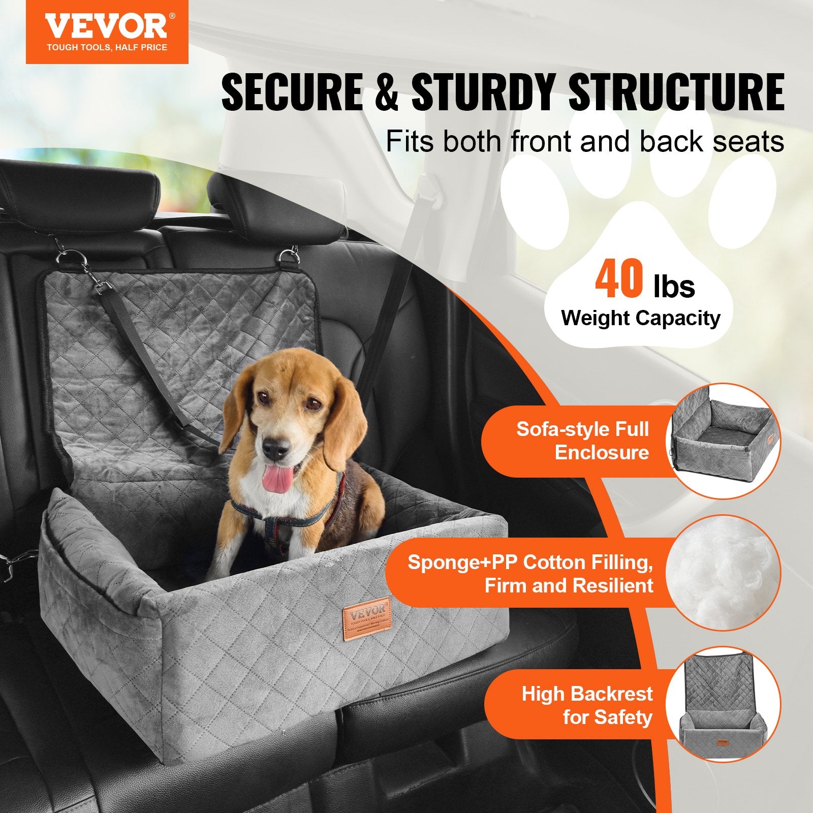 Hunde-Autositz „Reiseburg" – Boostersitz mit Stautasche & Sicherheitsgurt