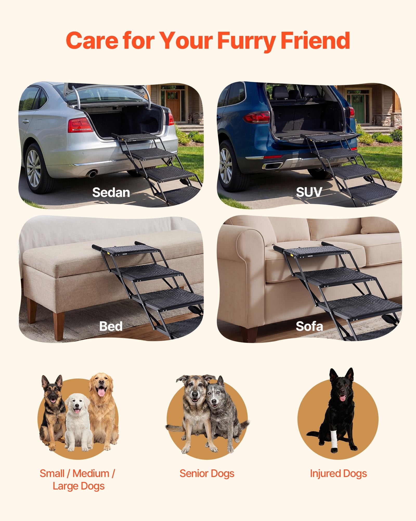 Hunde-Treppe „Sanfter Aufstieg" – 4 Stufen, faltbar, fürs Auto, Bett & Sofa